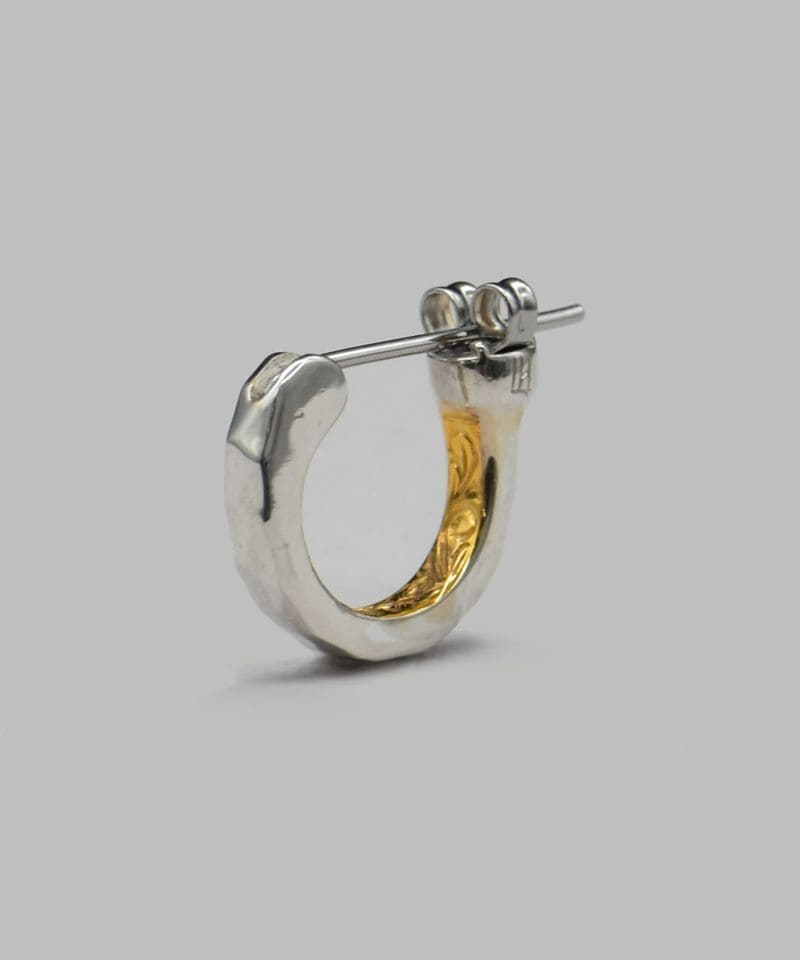 メンズシルバーアクセサリーブランドライオンハートのシンプルな内側がゴールドコーティングされたフープピアス