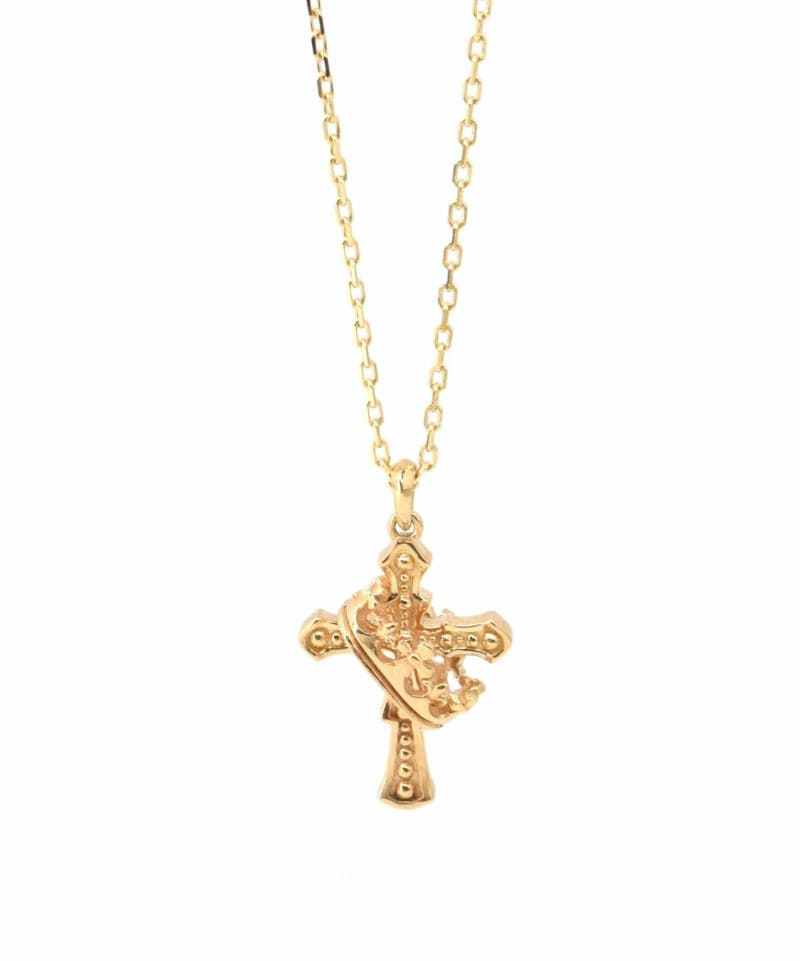 メンズシルバーアクセサリーブランドライオンハートのゴールド素材のシンプルなクラウンとクロスネックレス