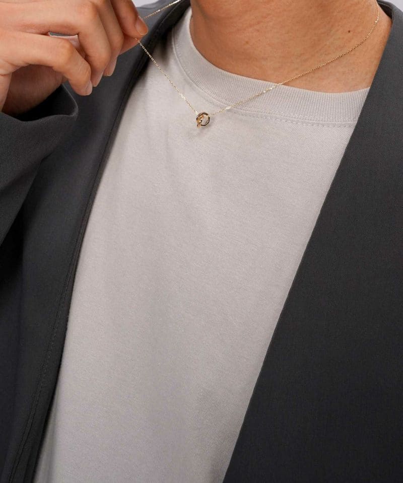 メンズシルバーアクセサリーブランドライオンハートのゴールド素材のダブルリングネックレス
